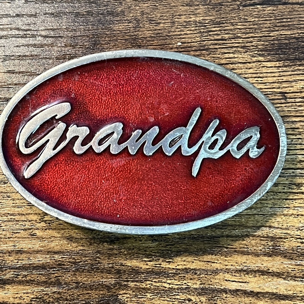 Vintage 1978 Capt Hawks Sky Patrol Red Enamel Grandpa Pewter Belt Buckle USA